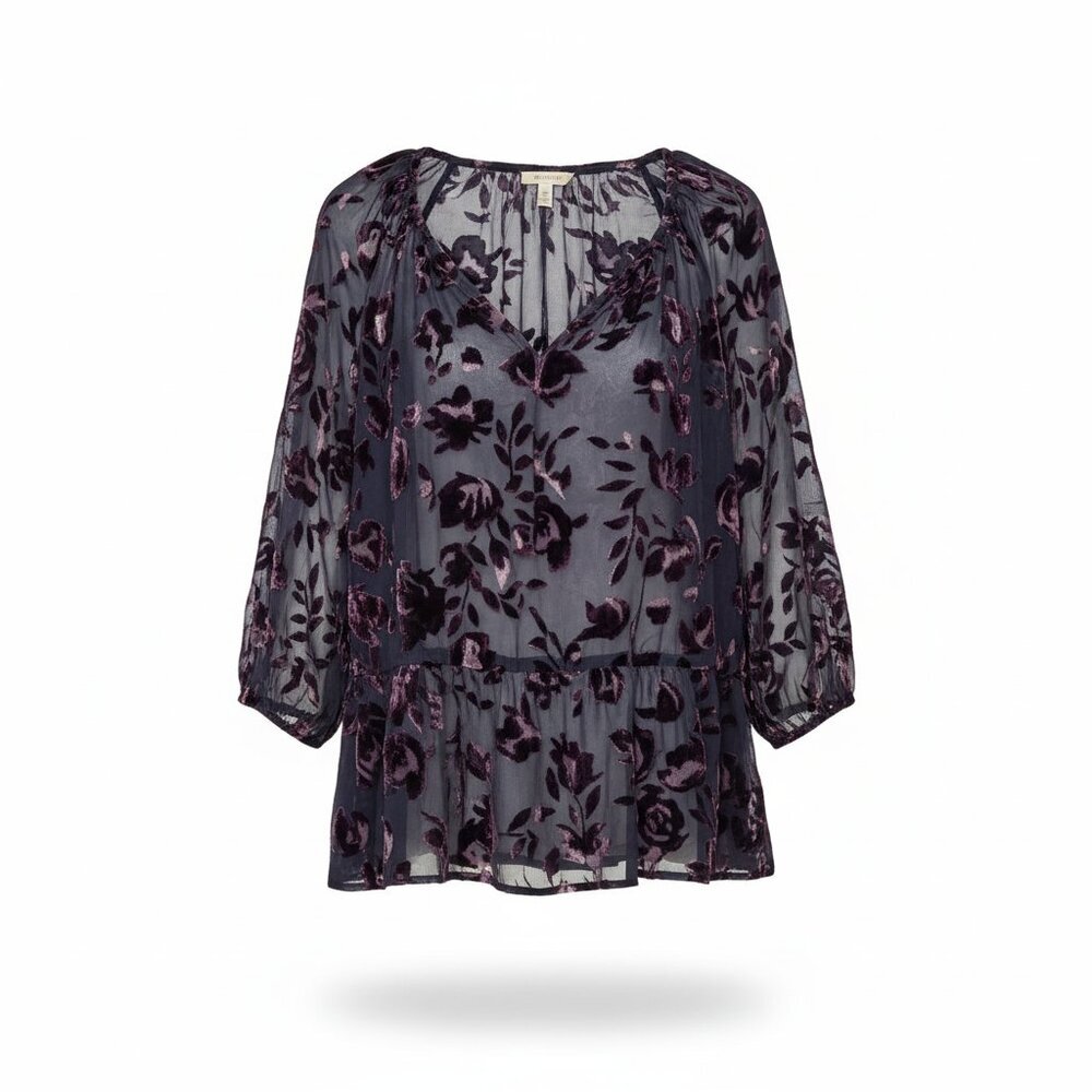 Faded Glory Black and Purple Floral Blouse